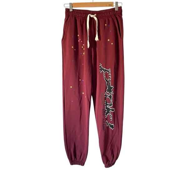 Sp5der Maroon Burgundy V2 Sweatpants Mens size small - Picture 1 of 9